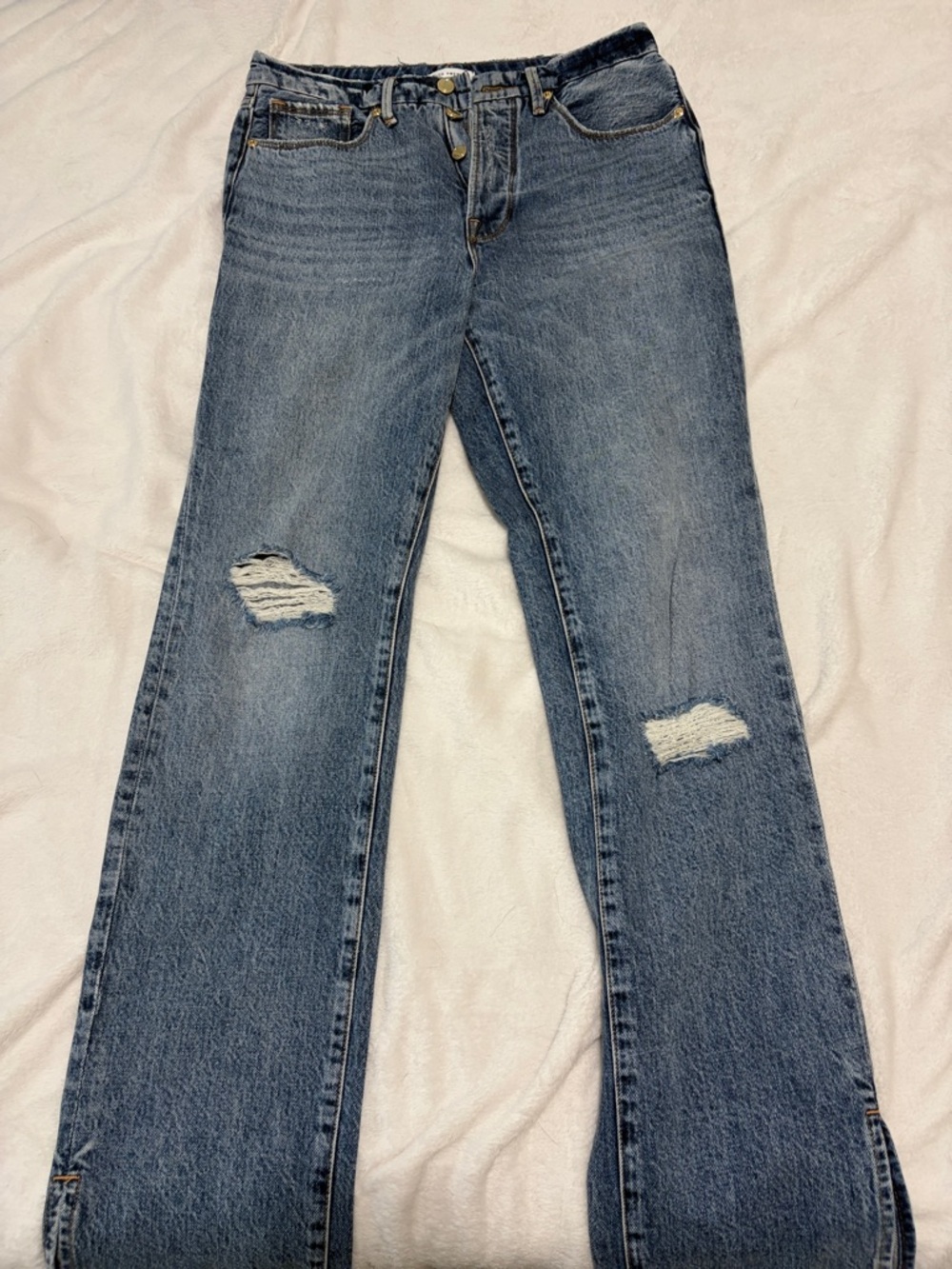Good American Medium Blue Distressed Wide-Leg Jeans